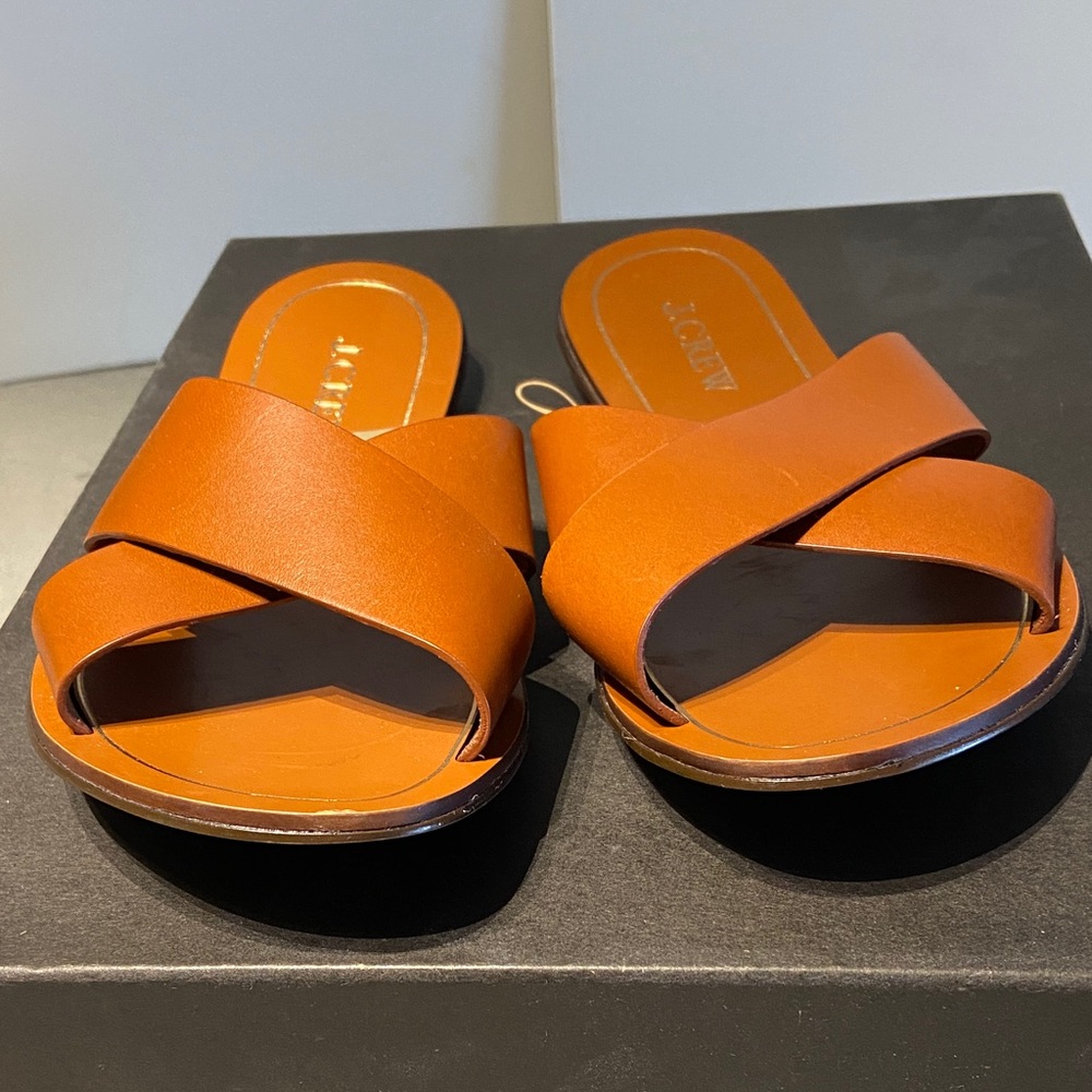 J. Crew Tan Leather Cross-Strap Sandals